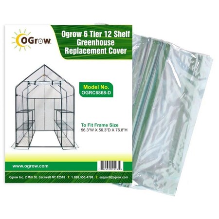 Ogrow Greenhouse Repl. Cover-To Fit Frame Size 56.3"Wx56.3"Dx76.8"H OGRC6868-D